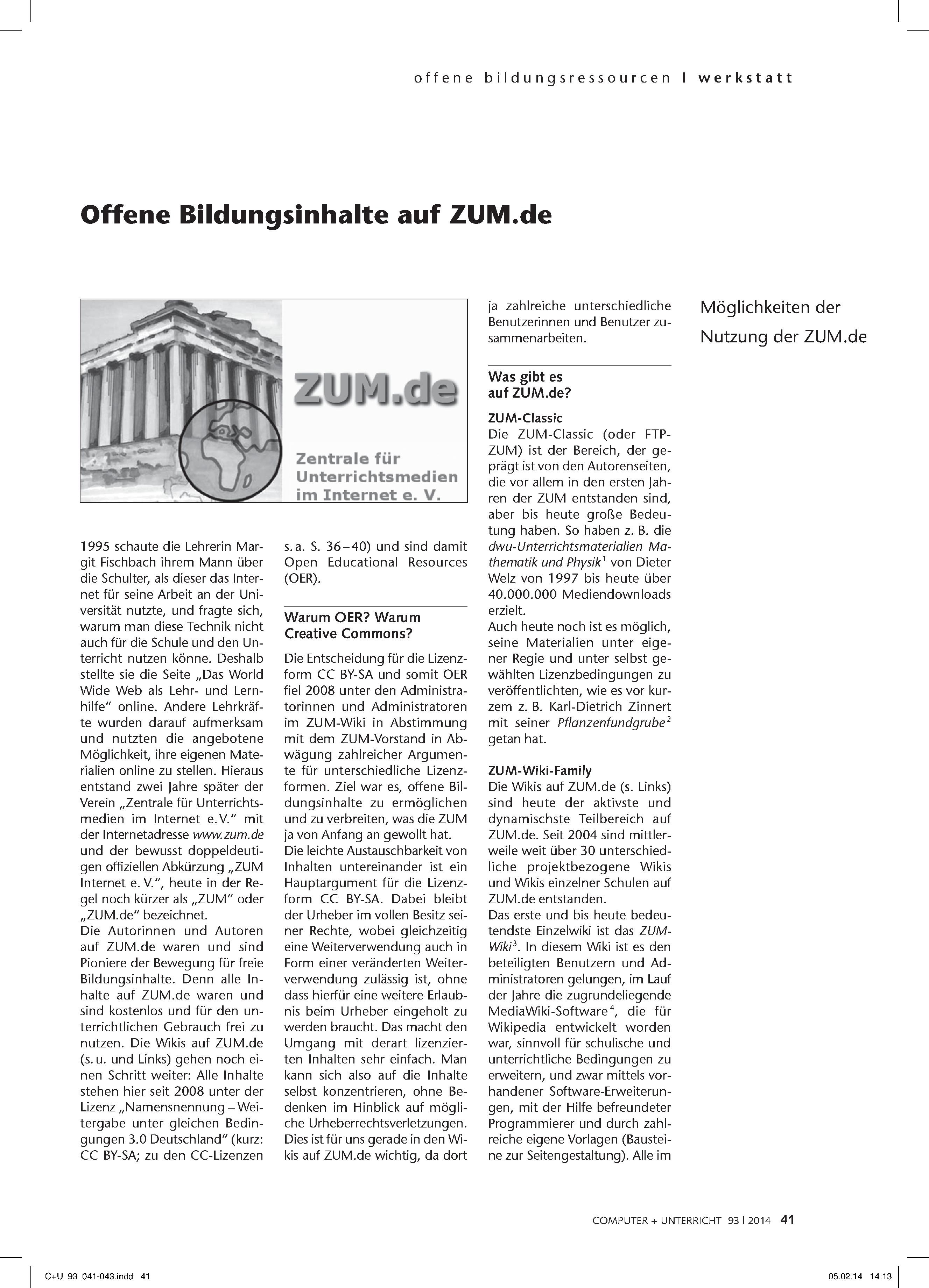 Offene Bildungsinhalte auf ZUM.de