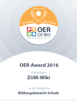 Urkunde: OER-Award 2016 für das ZUM-Wiki